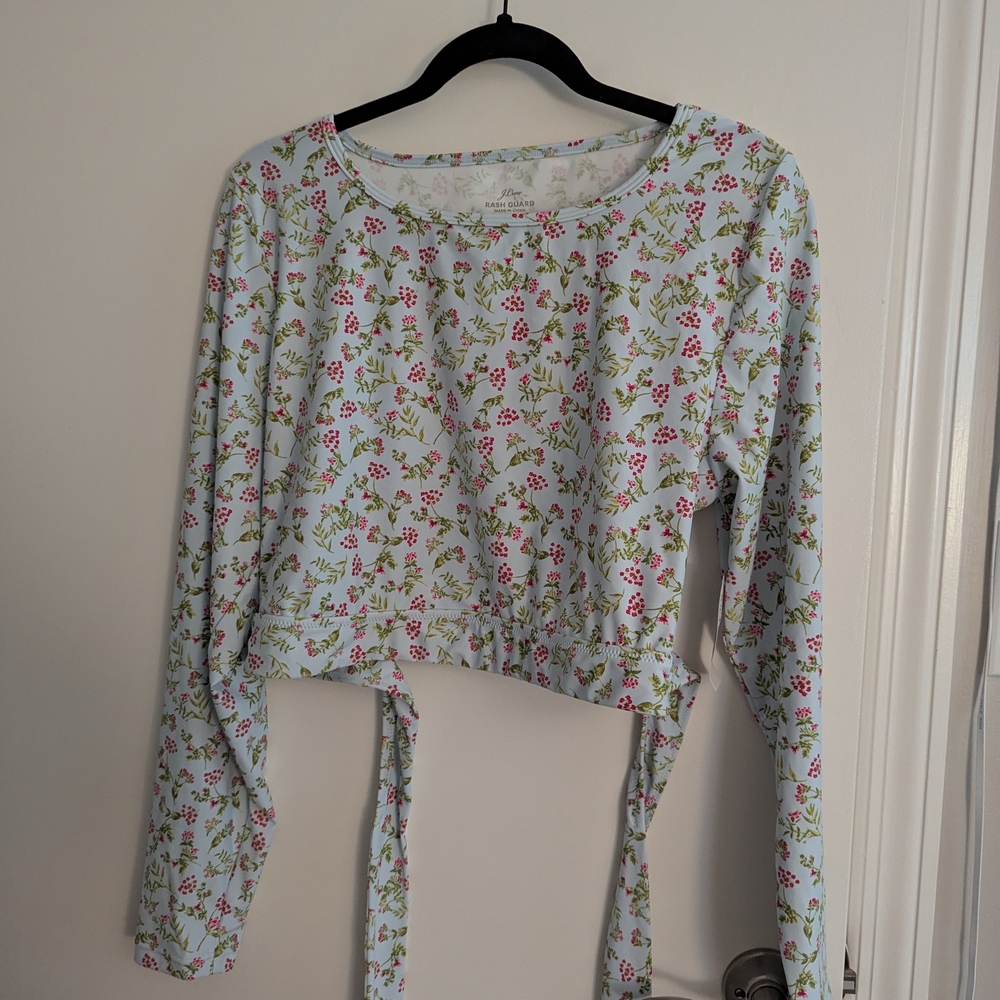 J. Crew Floral Long Sleeve Swim Top - White and Pink